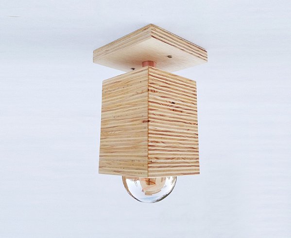 Luminária Plafon Artesanal Madeira Quadrado Médio