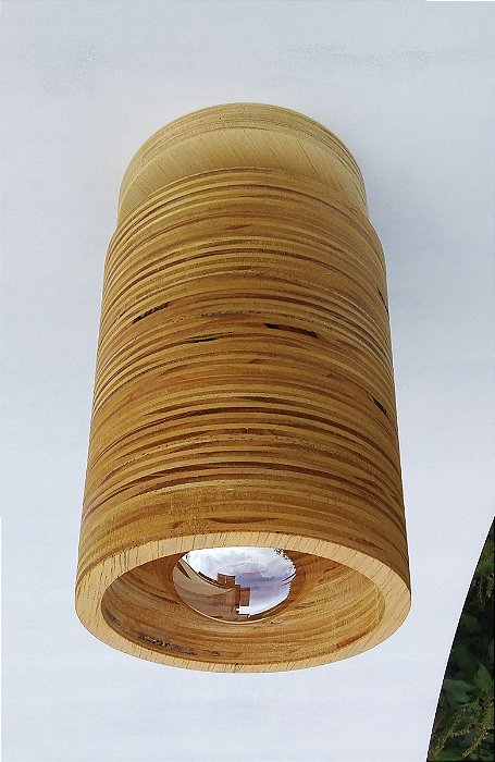 Luminária Plafon Artesanal Madeira Redondo Grande