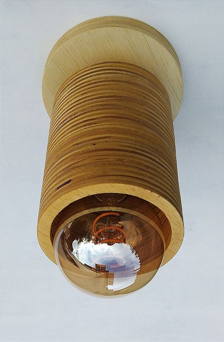 Luminária Plafon Artesanal Madeira Redondo Médio