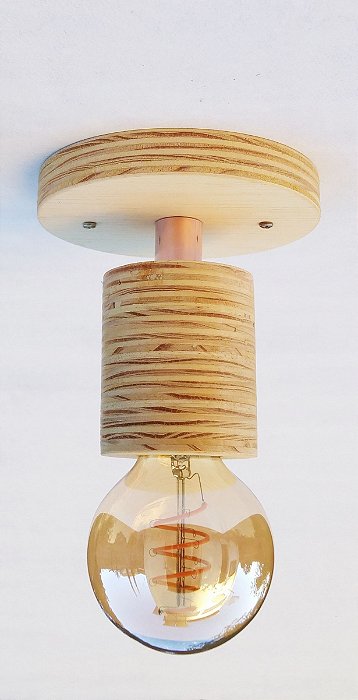 Luminária Plafon Artesanal Madeira Redondo Mini