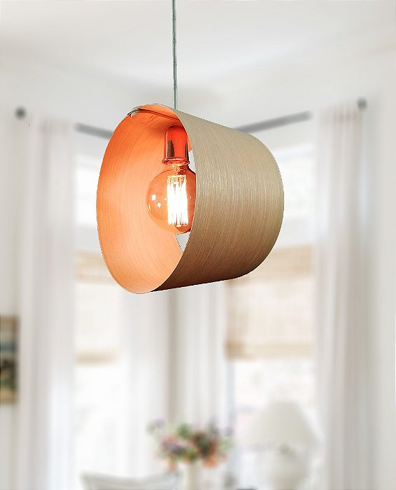 Pendente Cilíndrico em Madeira Folheada