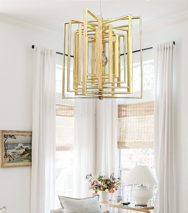 Pendente em Madeira acabamento dourado - Square