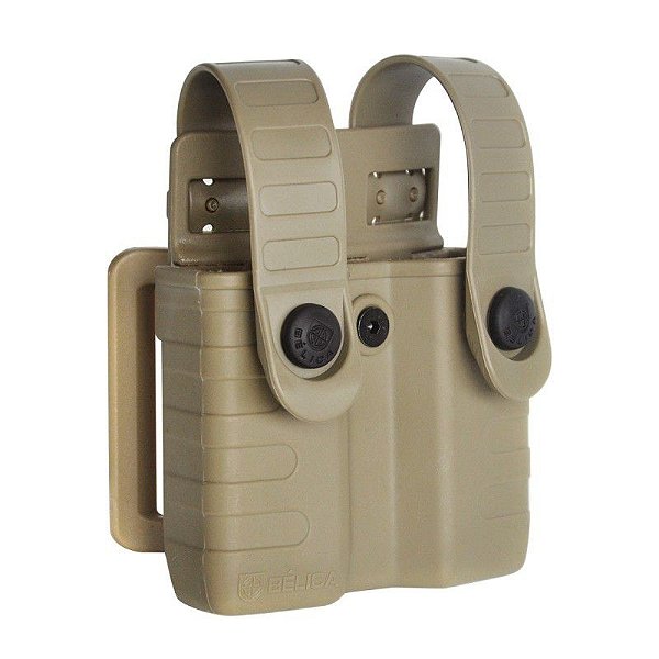 Porta Carregador Duplo Tab Lock Bélica - Cintura/Passador Fixo - Coyote