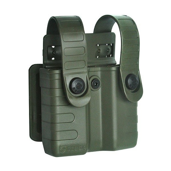 Porta Carregador Duplo Tab Lock Bélica - Cintura/Passador Fixo - Verde