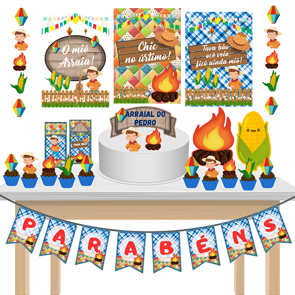 Kit festa fácil Kit só um Bolinho Festa Junina Azul Menino Mesversario