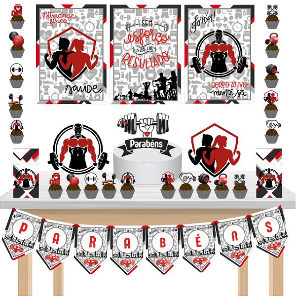 Kit festa Kit Só Um Bolinho Academia Mesversario Aniversário Fitness