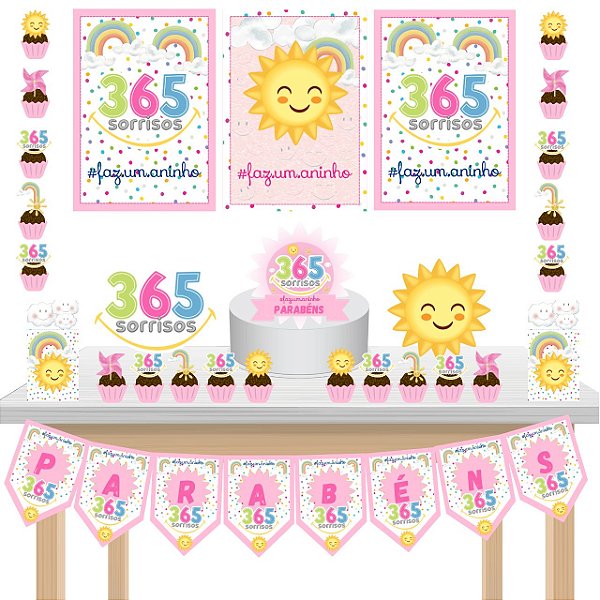 Kit Festa Fácil Kit Só Um Bolinho 365 Rosa Mêsversario Aniversário
