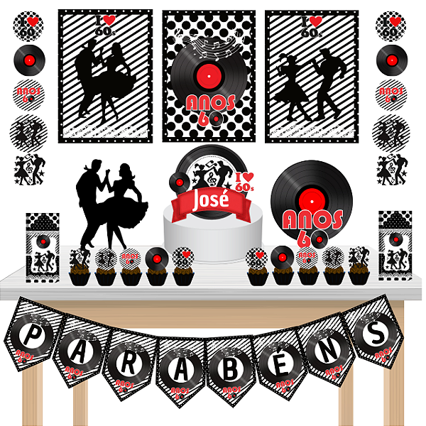 Kit Festa Fácil Kit Só Um Bolinho Anos 60 Mêsversario Aniversário