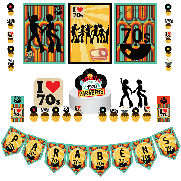 Kit Festa Fácil Kit Só Um Bolinho Anos 70 Mêsversario Aniversário