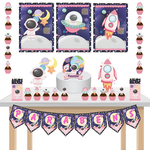 Kit Festa Fácil Kit Só Um Bolinho Astronauta Rosa Azul Mêsversario Aniversário
