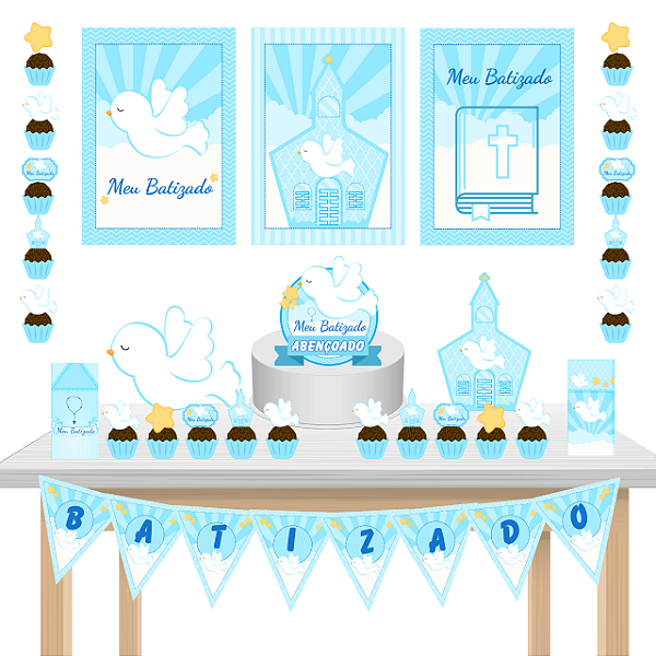 Kit Festa Fácil Kit Só Um Bolinho Batizado Azul