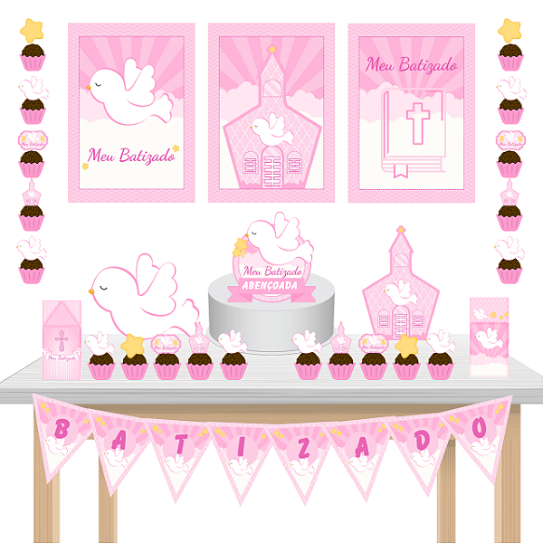 Kit Festa Fácil Kit Só Um Bolinho Batizado Rosa