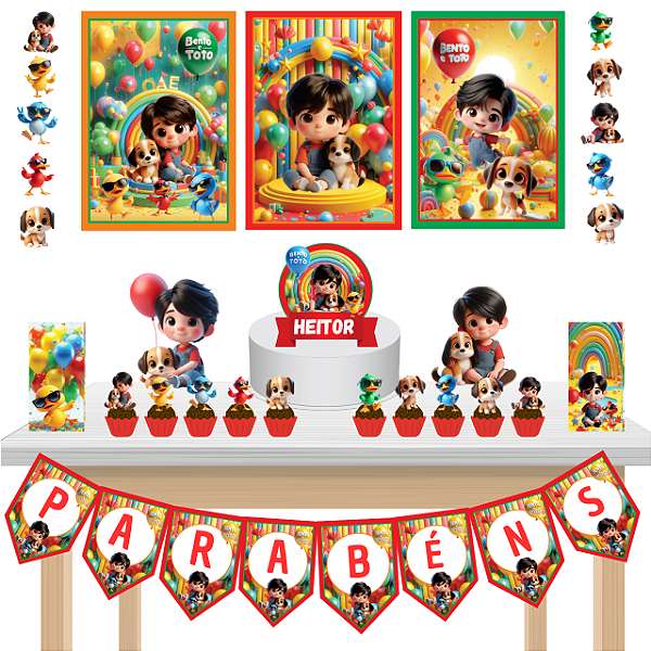 Kit Festa Fácil Kit Só Um Bolinho Bento e Totó Aniversário Mêsversário