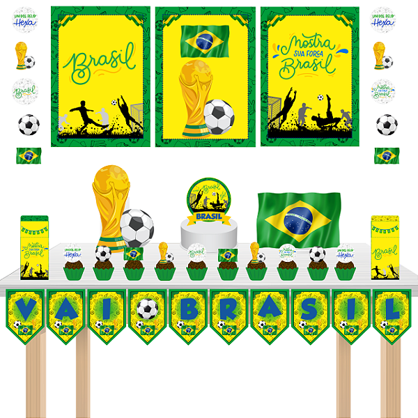 Kit festa fácil Kit Bolinho Básico Copa do Mundo Futebol Brasil Mêsversário Aniversário Torcida