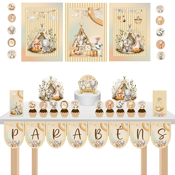Kit festa fácil Kit Bolinho Básico Boho Baby Mêsversário Aniversário