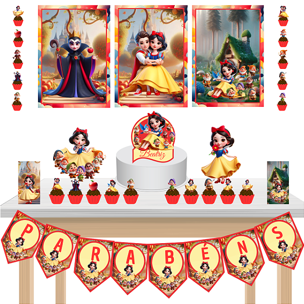 Kit festa fácil Kit Bolinho Básico Branca de Neve Princesa Mêsversário Aniversário