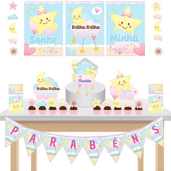 Kit festa fácil Kit Bolinho Básico Brilha Brilha Estrelinha Mêsversário Aniversário