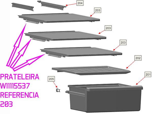 Prateleira de Vidro para Refrigerador da Geladeira Brastemp W11115537 Original