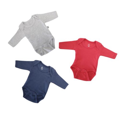 Kit Body Manga Longa Liso Cinza, Marinho e Vermelho (Prematuro)