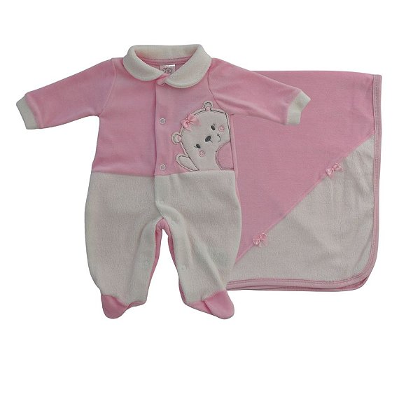 Saída de Maternidade Rosa Plush de Ursinho