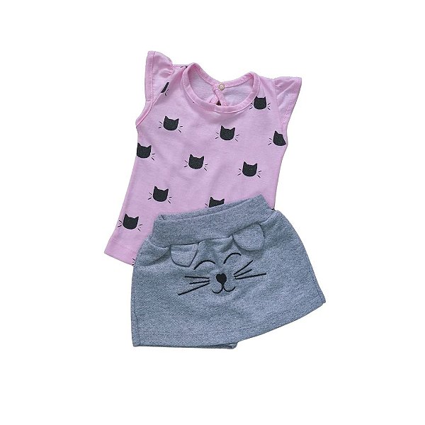Conjunto Gatinha de Regata e Short-Saia