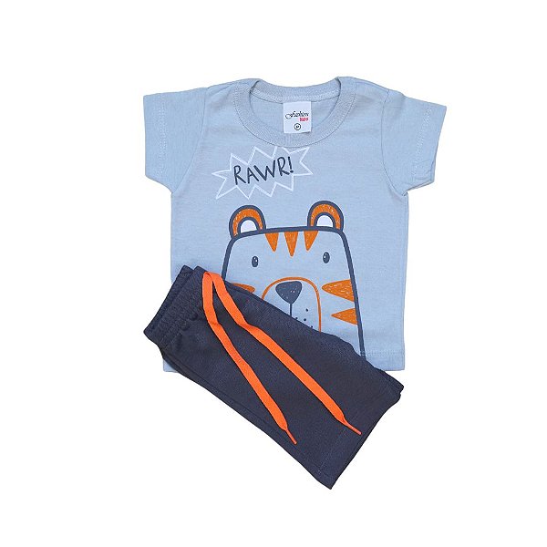 Conjunto "Tigre" Camiseta e Bermuda Moletinho