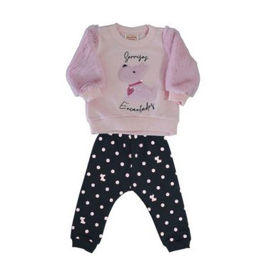 Conjunto Blusa e Calça Cachorrinho Rosa e Preto