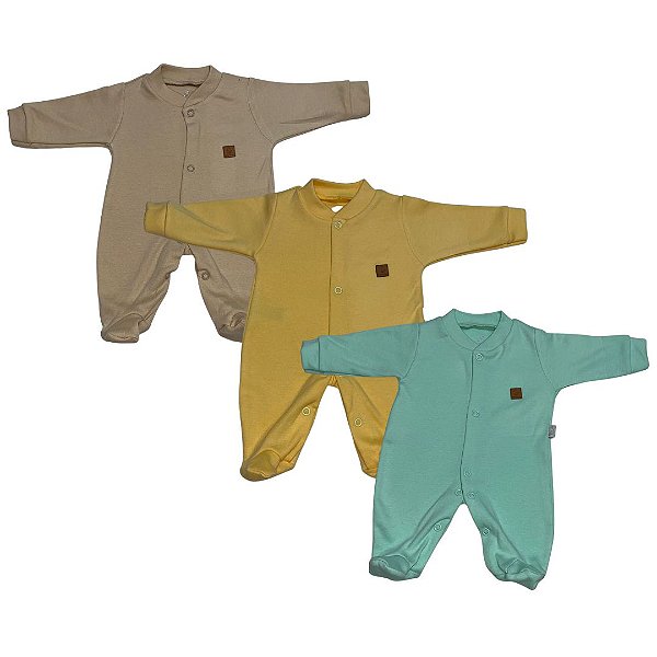 Kit Macacão Manga Longa Liso Amarelo Prematuro