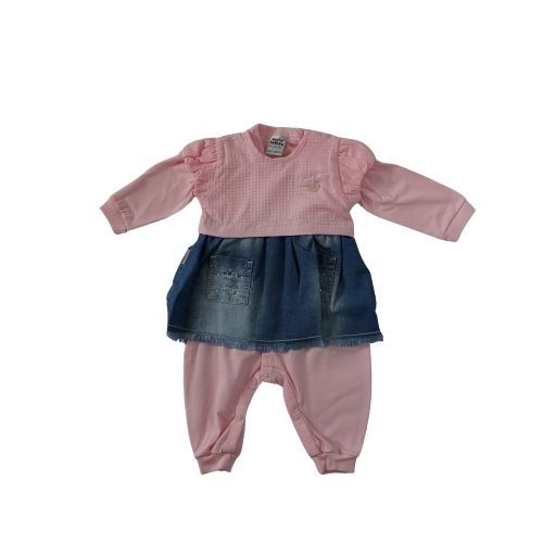 Conjunto de Macacão em Malha e Jeans Rosa