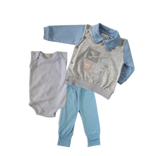 Kit Presente Zoo Safari Cinza e Azul (Recém Nascido)
