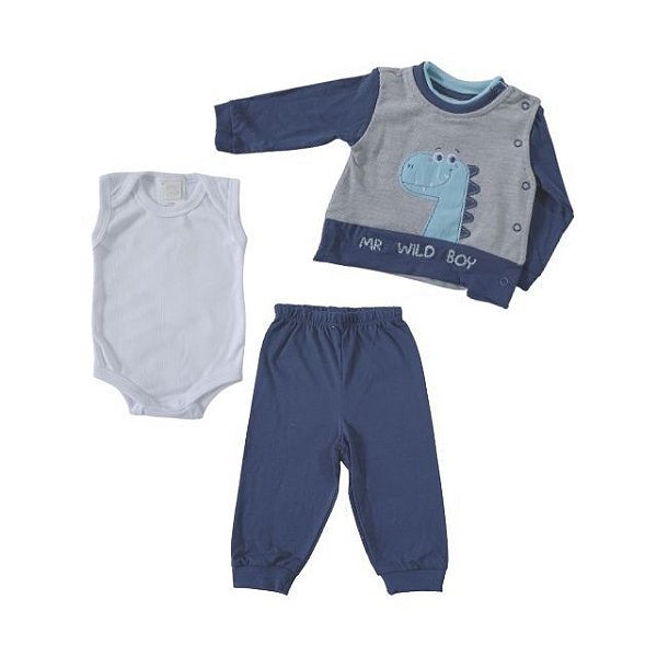 Kit Presente Dinossauro Cinza (Recém Nascido)