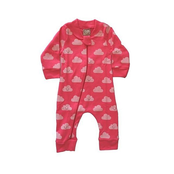 Macacão Rosa Estampado de Nuvem - Malha