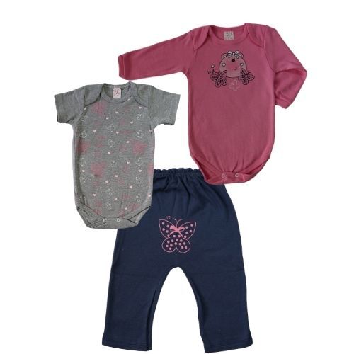 Conjunto de Borboletas Rosa, Cinza e Marinho