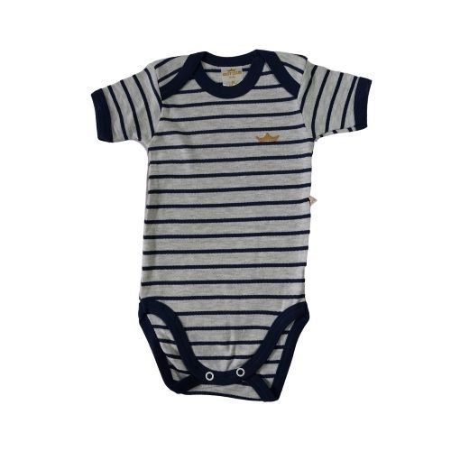 Body Listrado Cinza e Azul Marinho