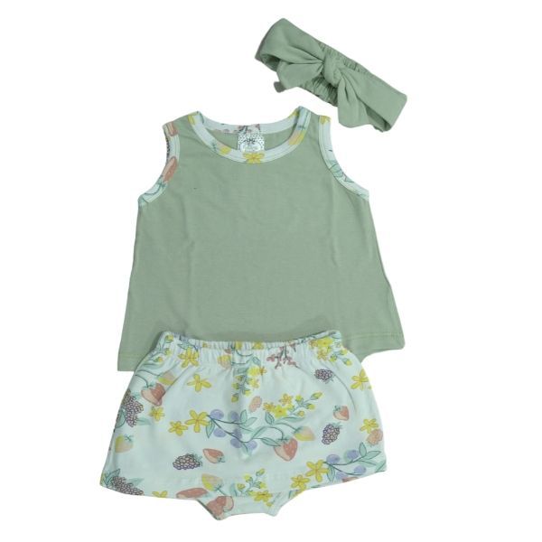 Conjunto Floral Verde e Bege
