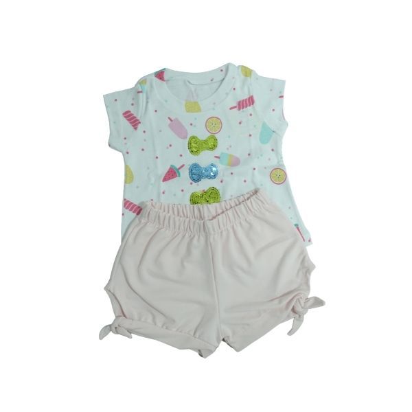 Conjunto Laço de Paetê Camiseta e Shorts
