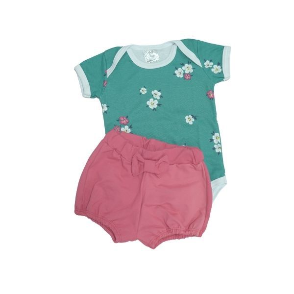 Conjunto Floral Verde e Vermelho