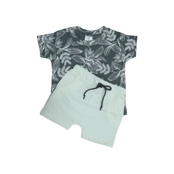 Conjunto Floral Preto e Branco Camiseta e Shorts
