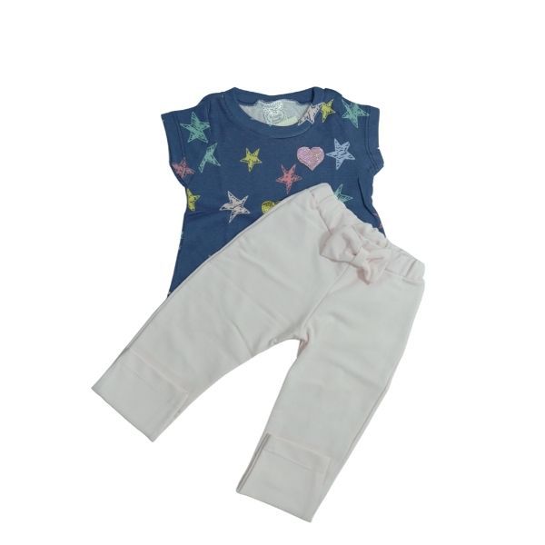 Conjunto Estrela Camiseta e Calça Rosa e Marinho