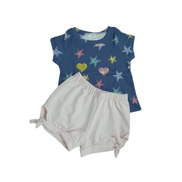 Conjunto Estrela Camiseta e Shorts Rosa e Marinho