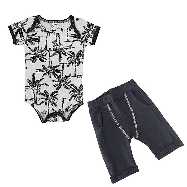 Conjunto Body e Bermuda Preto e Branco