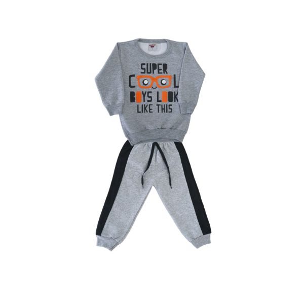 Conjunto Blusa e Calça "Super Boys" Cinza e Preto