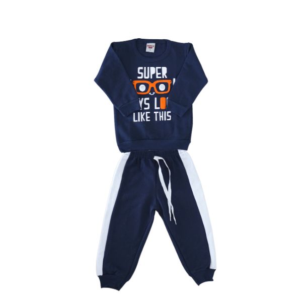 Conjunto Blusa e "Calça Super Boys" Marinho e Branco