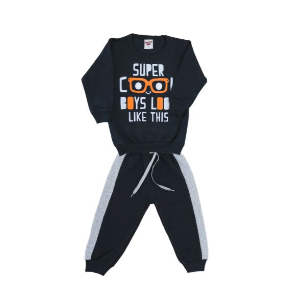 Conjunto Blusa e Calça "Super Boys" Preto e Cinza