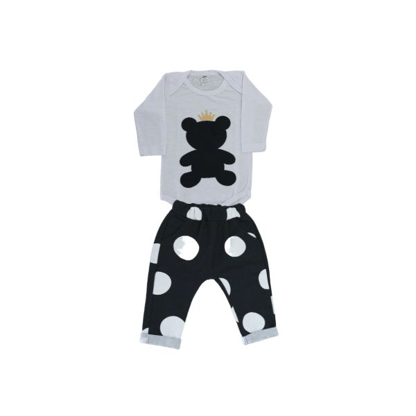 Conjunto "Bear" com Body de Coroa Pequena e Calça de Bolas