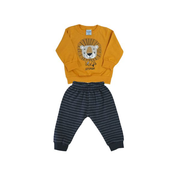 Conjunto Leão Blusa e Calça Mostarda e Preto