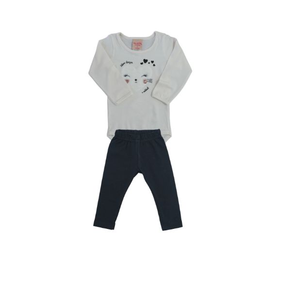 Conjunto Body e Calça Gatinho Bege e Preto
