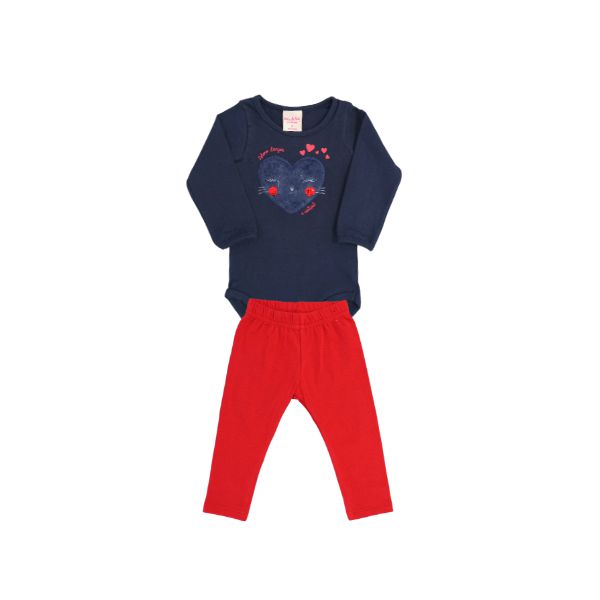 Conjunto Body e Calça Gatinho Marinho e Vermelho