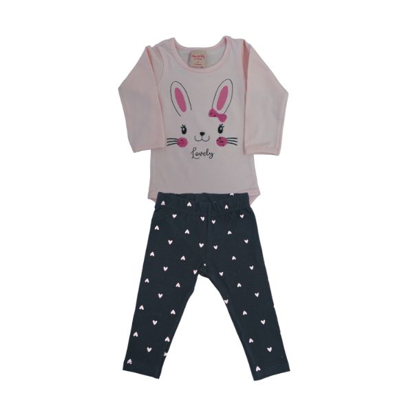 Conjunto Body e Calça Coelhinho Rosa e Preto