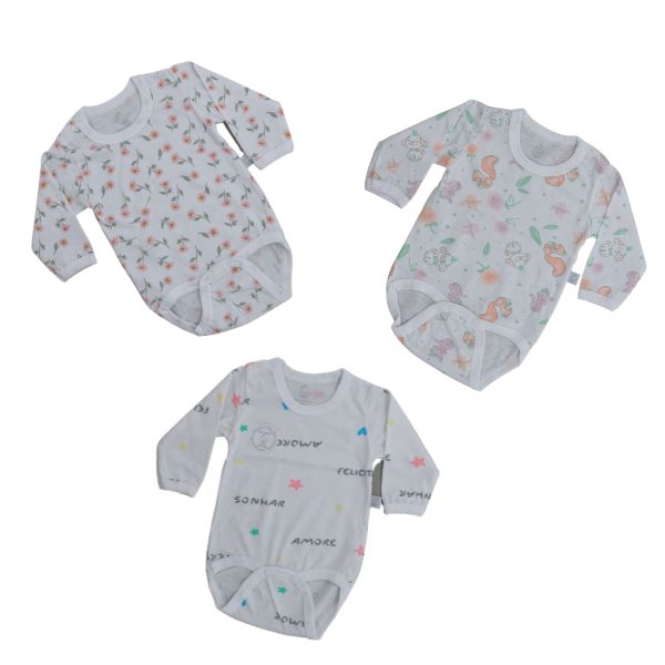 KIt Body Manga Longa Estampado Feminino